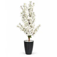 Arbre artificiel à fleurs blanches de 120 cm, pot noir compris – Plantora