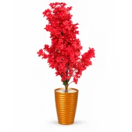 Arbre artificiel à fleurs rouges de 120 cm, pot orange métallisé compris – Plantora
